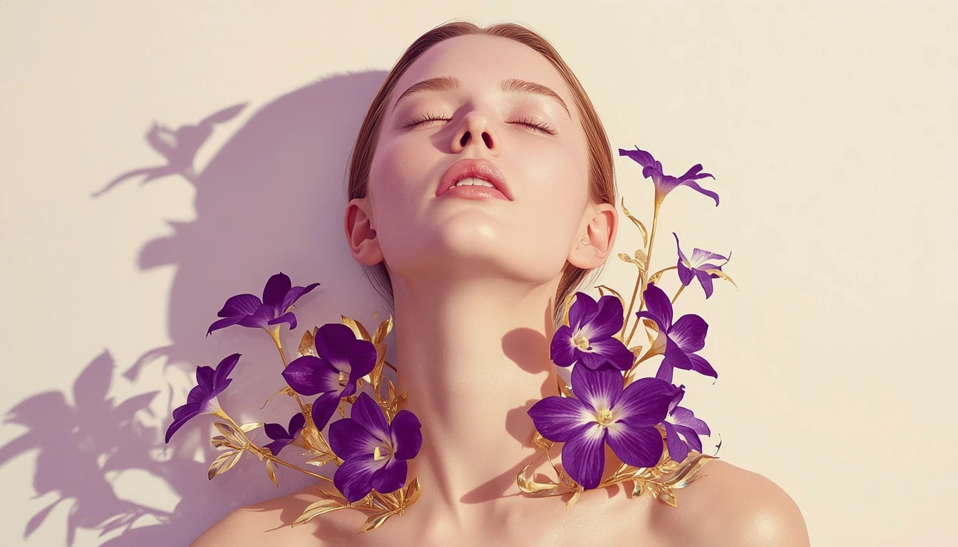 Woman with purple flowers